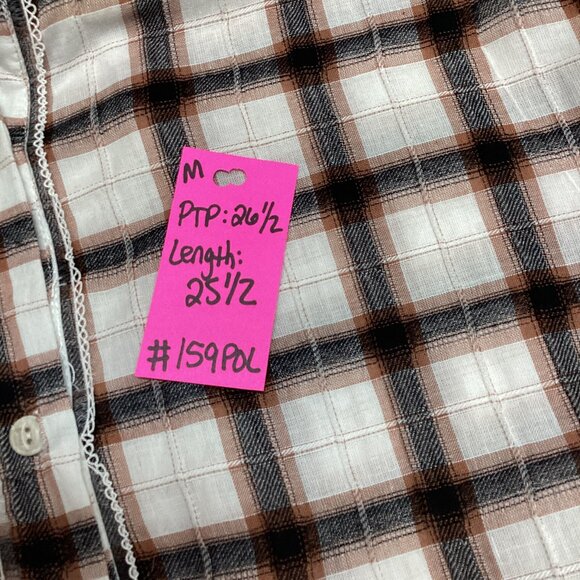 POL MEDIUM BROWN PLAID BUTTON DOWN SHIRT 100% COTTON LIGHTWEIGHT NIP - Picture 8 of 9